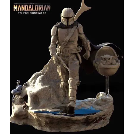 Mandalorian with Baby Yoda Diorama - STL Files for 3D Print
